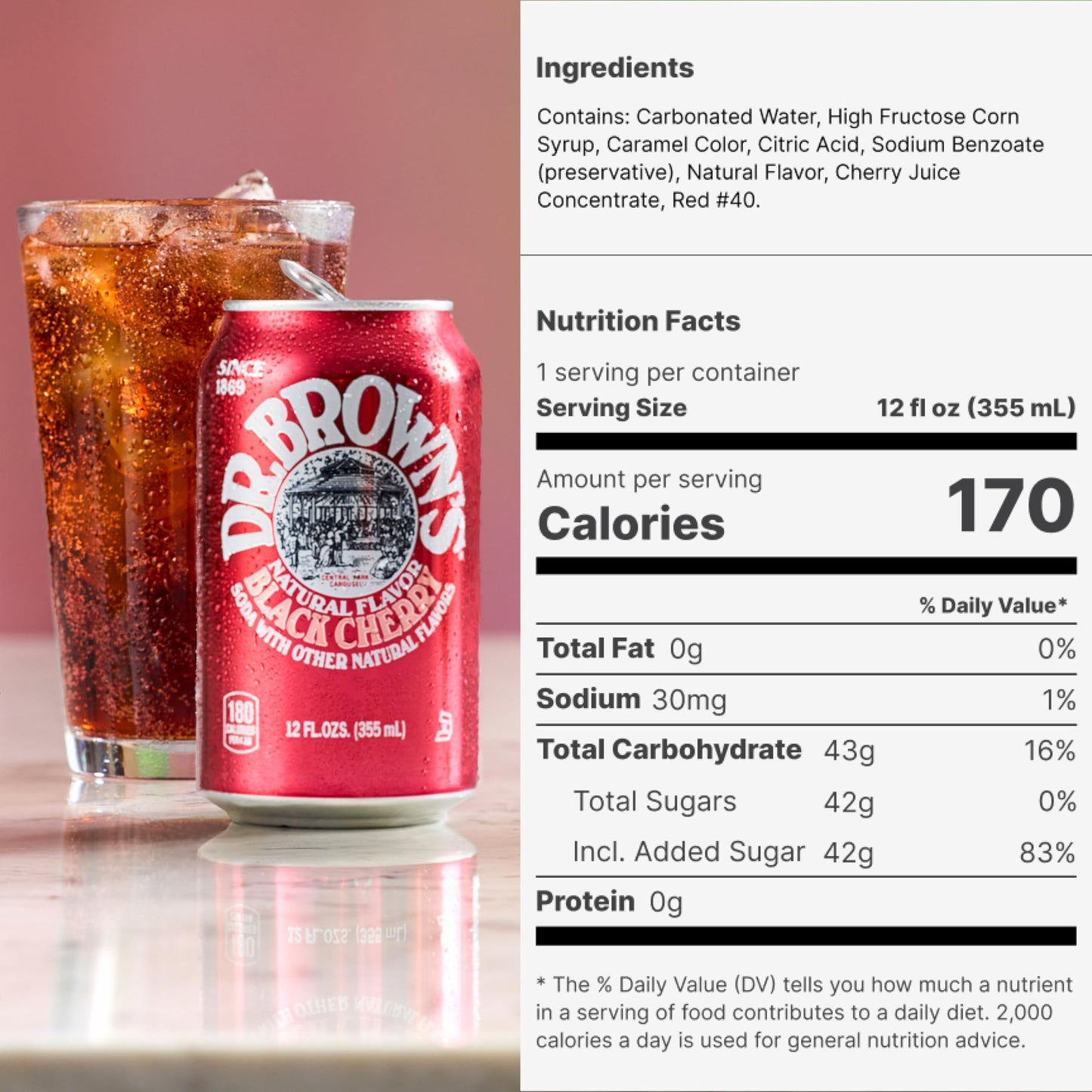 Dr. Browns Black Cherry Soda - Gourmet Craft Soda - 24 Cans - 12 oz Each - Kosher