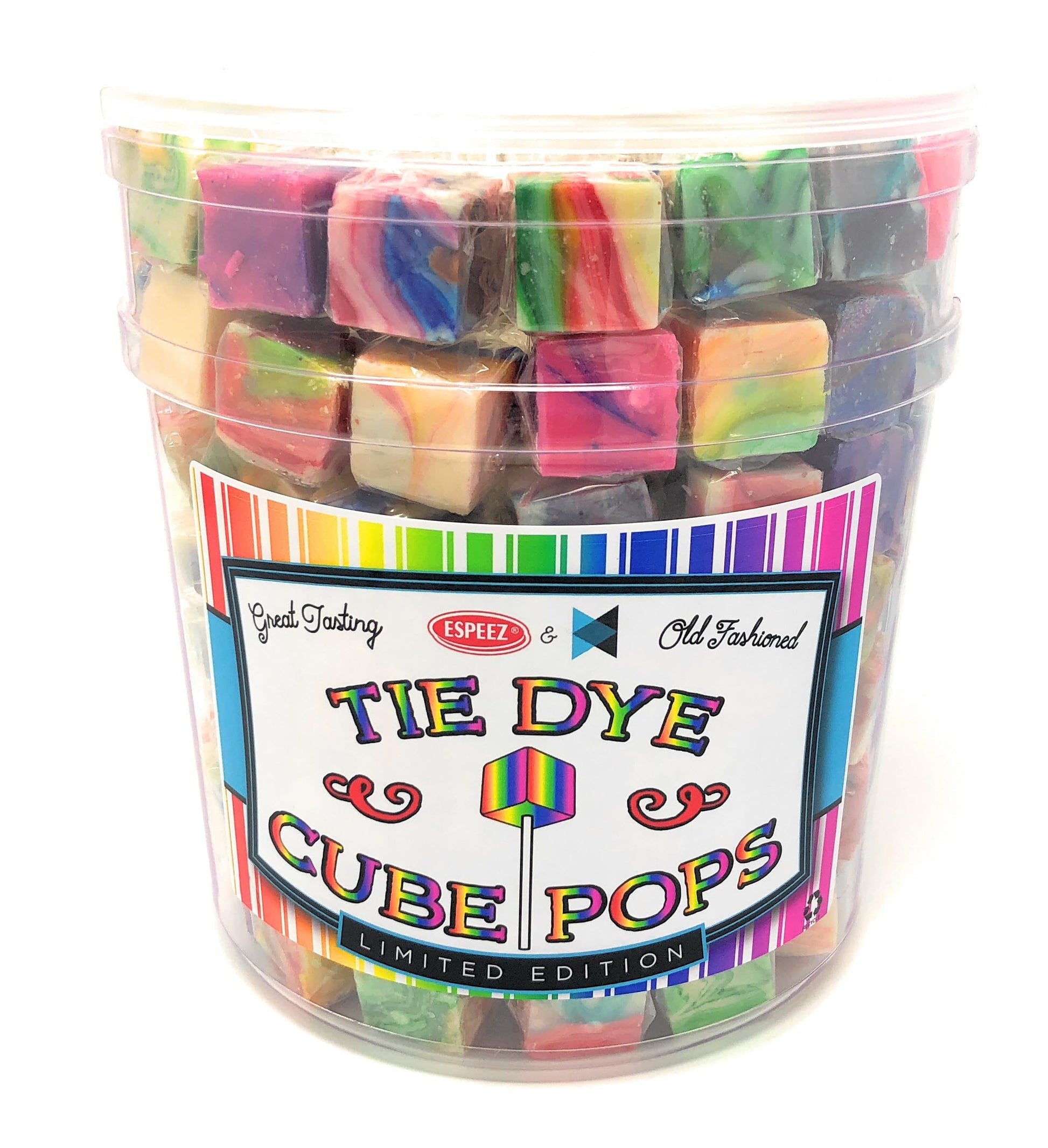 Espeez Hard Candy Cube Lollipops - Tye Dye Flavored Suckers, 100 Count, Individually Wrapped