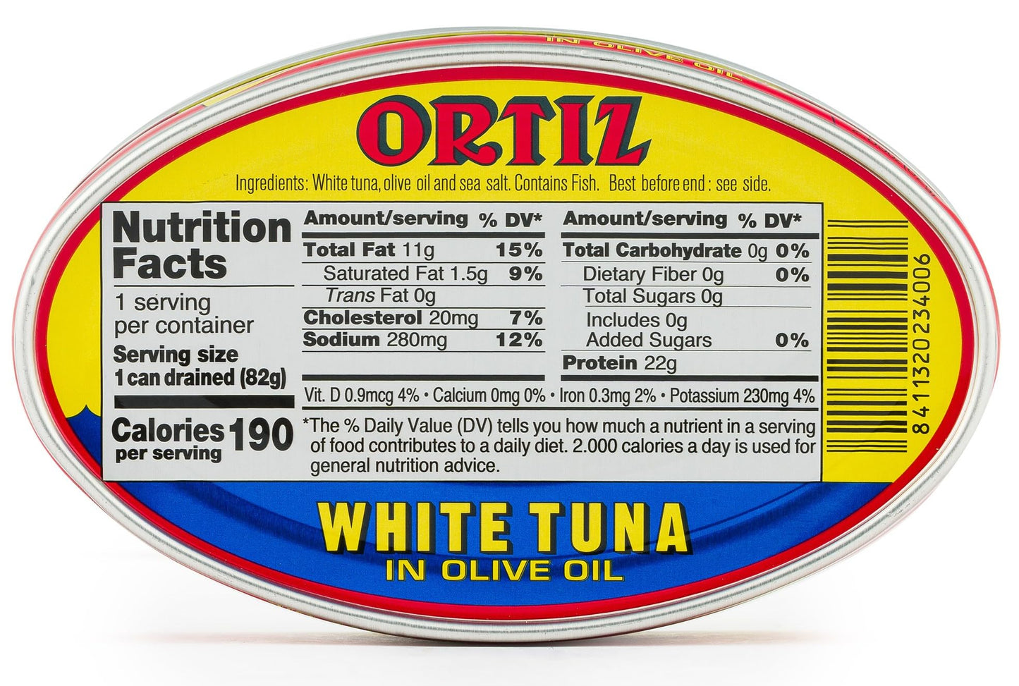 Ortiz White Tuna in Olive Oil, High in Protein, 3.95 oz Can, Pack of 8