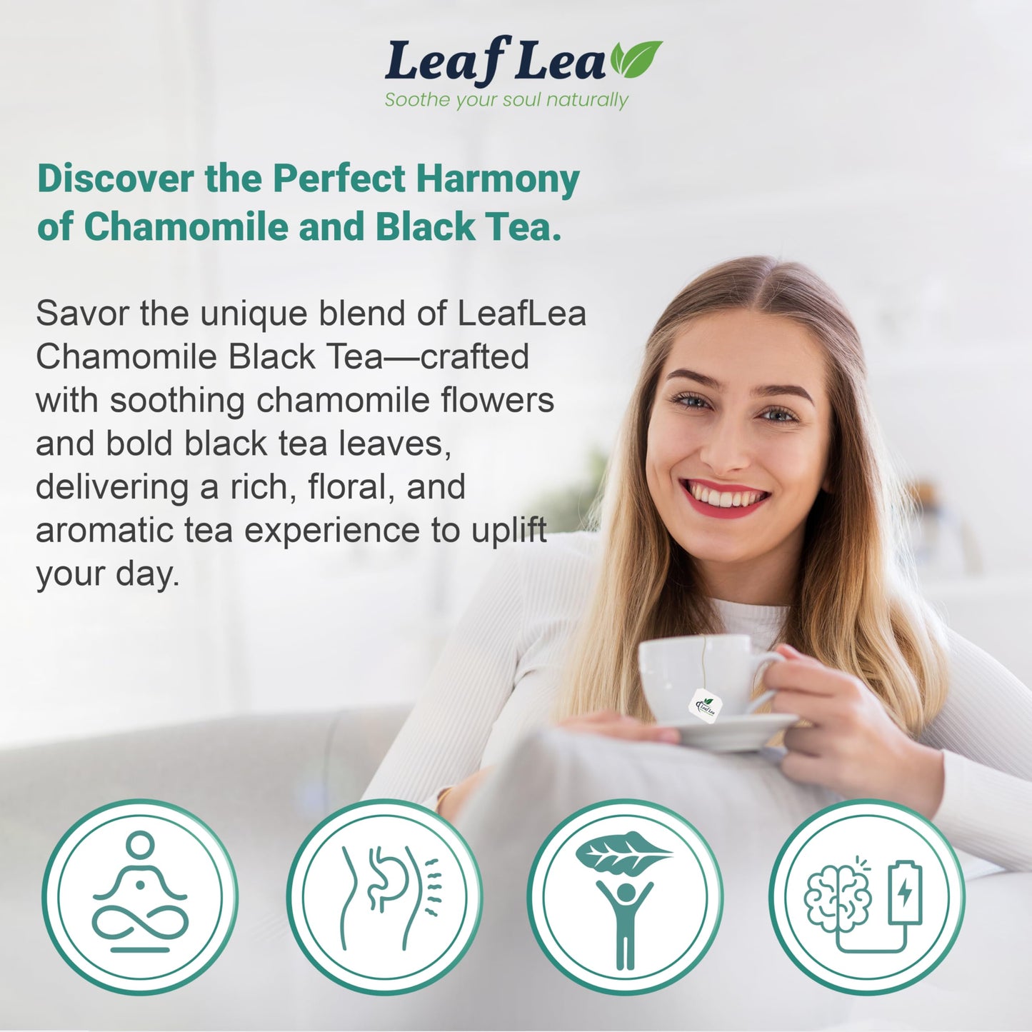 Leaflea Black Tea With Chamomile, Camomile Tea Bags, Natural Chamomile Flowers For Relaxation, Strong & Distinctive Black Tea, M