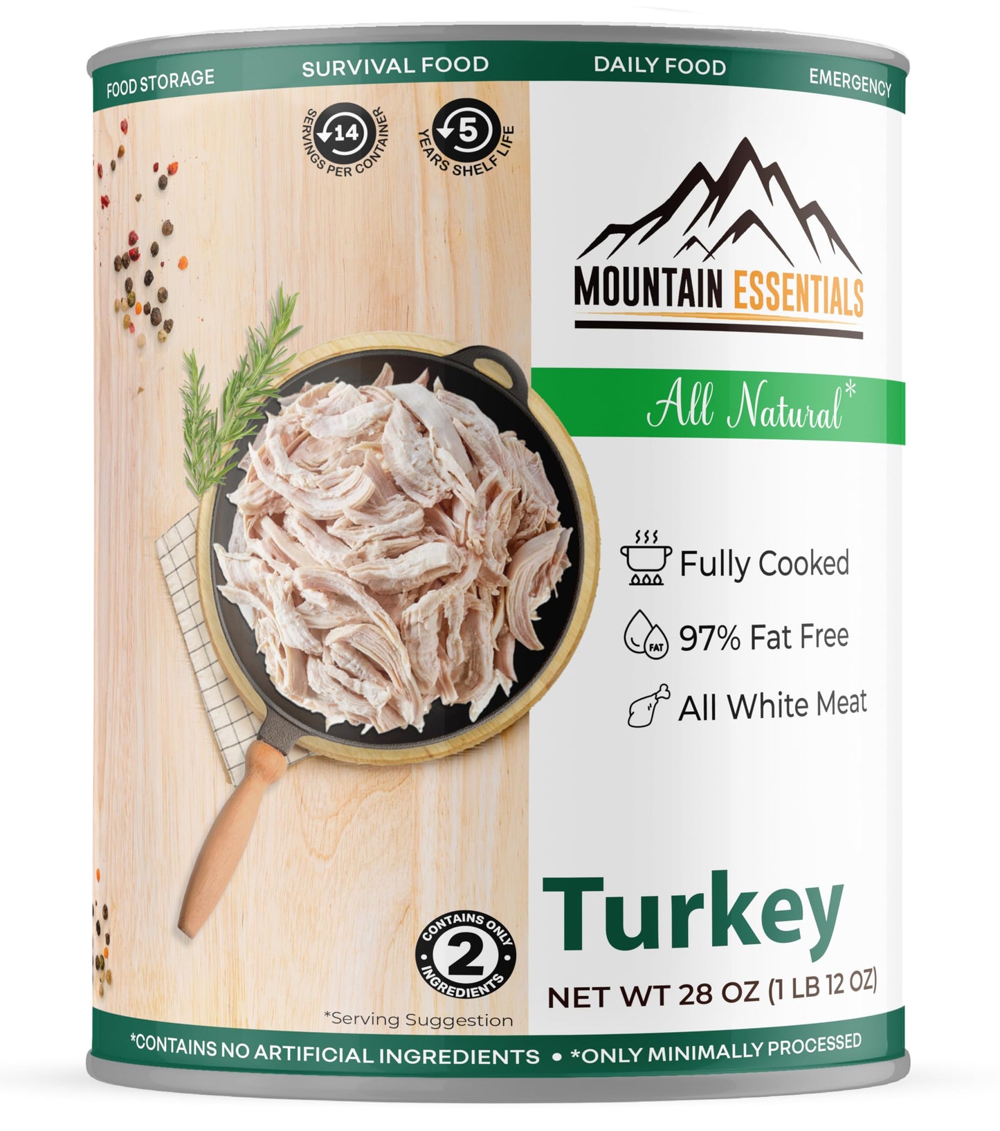 MOUNTAIN ESSENTIALS All Natural Canned Turkey, Fully Cooked, 28 Oz, Pack of 1, Made in USA, 5-Year Shelf Life