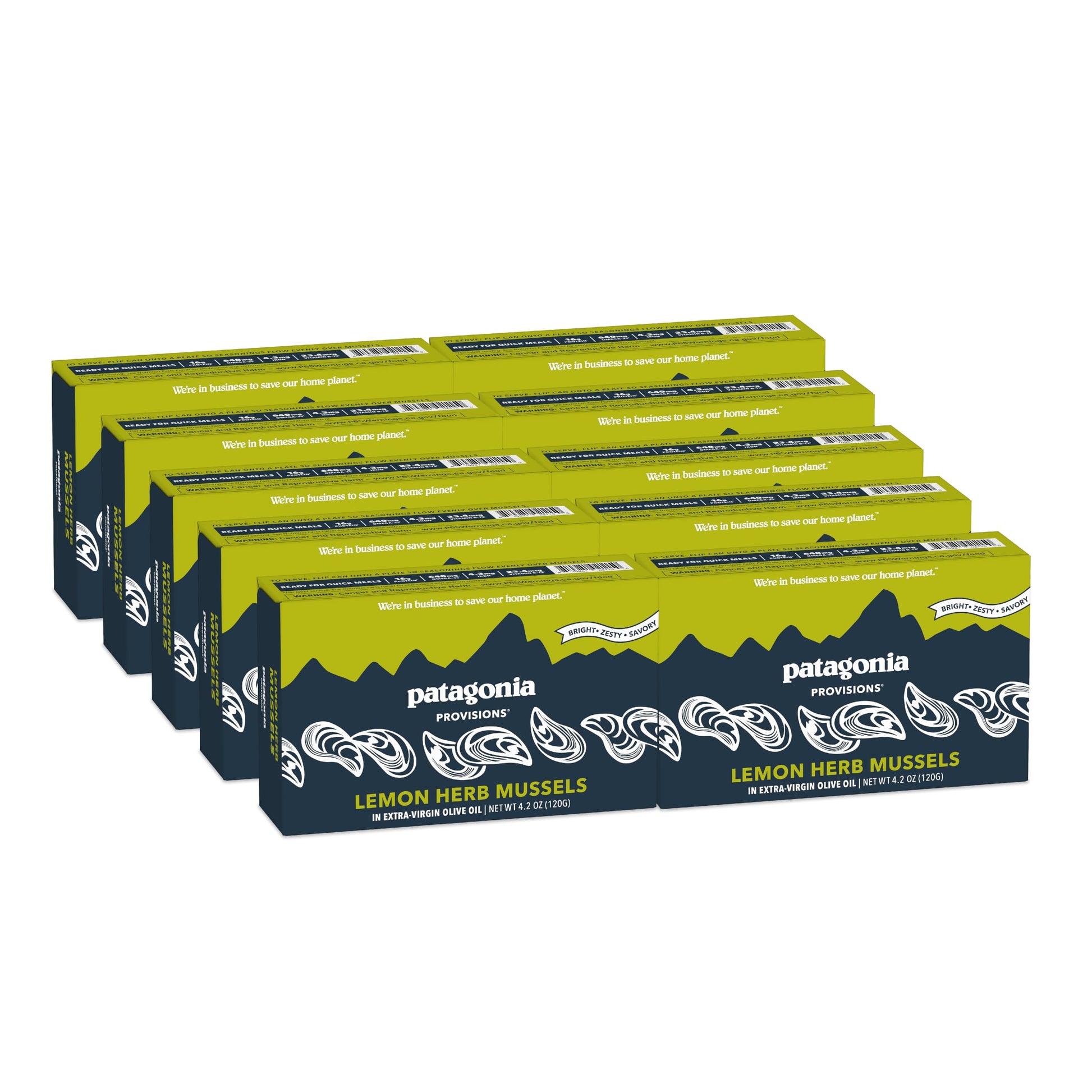 Patagonia Provisions - Lemon Herb Mussels in Extra Virgin Olive Oil | Responsibly sourced | 16g Protein & Gluten Free | Pack of 