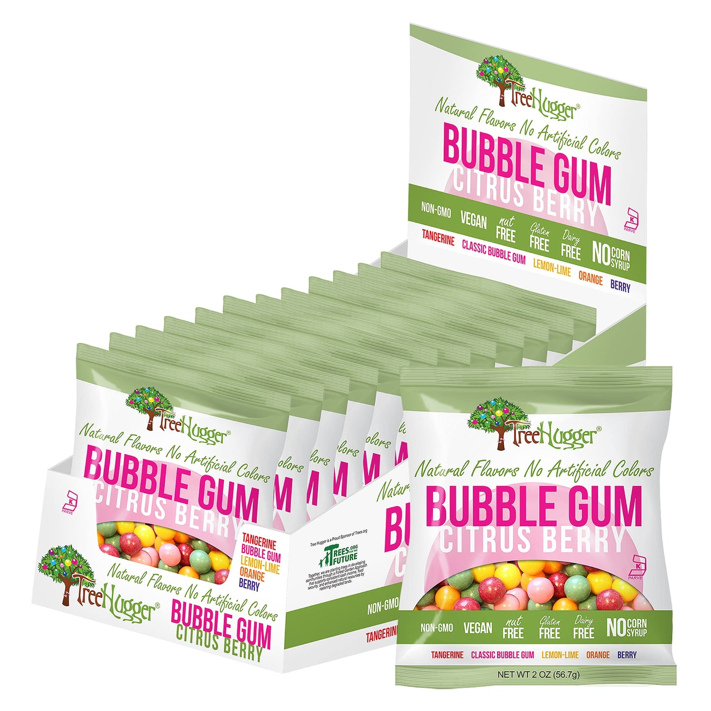 Tree Hugger Bubble Gum, Citrus Berry, Natural Flavors, No Artificial Colors, 2 Ounce (Pack Of 12)