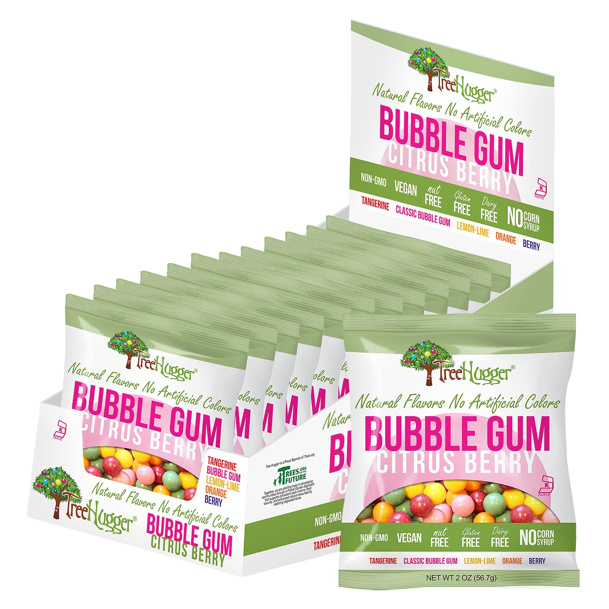 Tree Hugger Bubble Gum, Citrus Berry, Natural Flavors, No Artificial Colors, 2 Ounce (Pack Of 12)