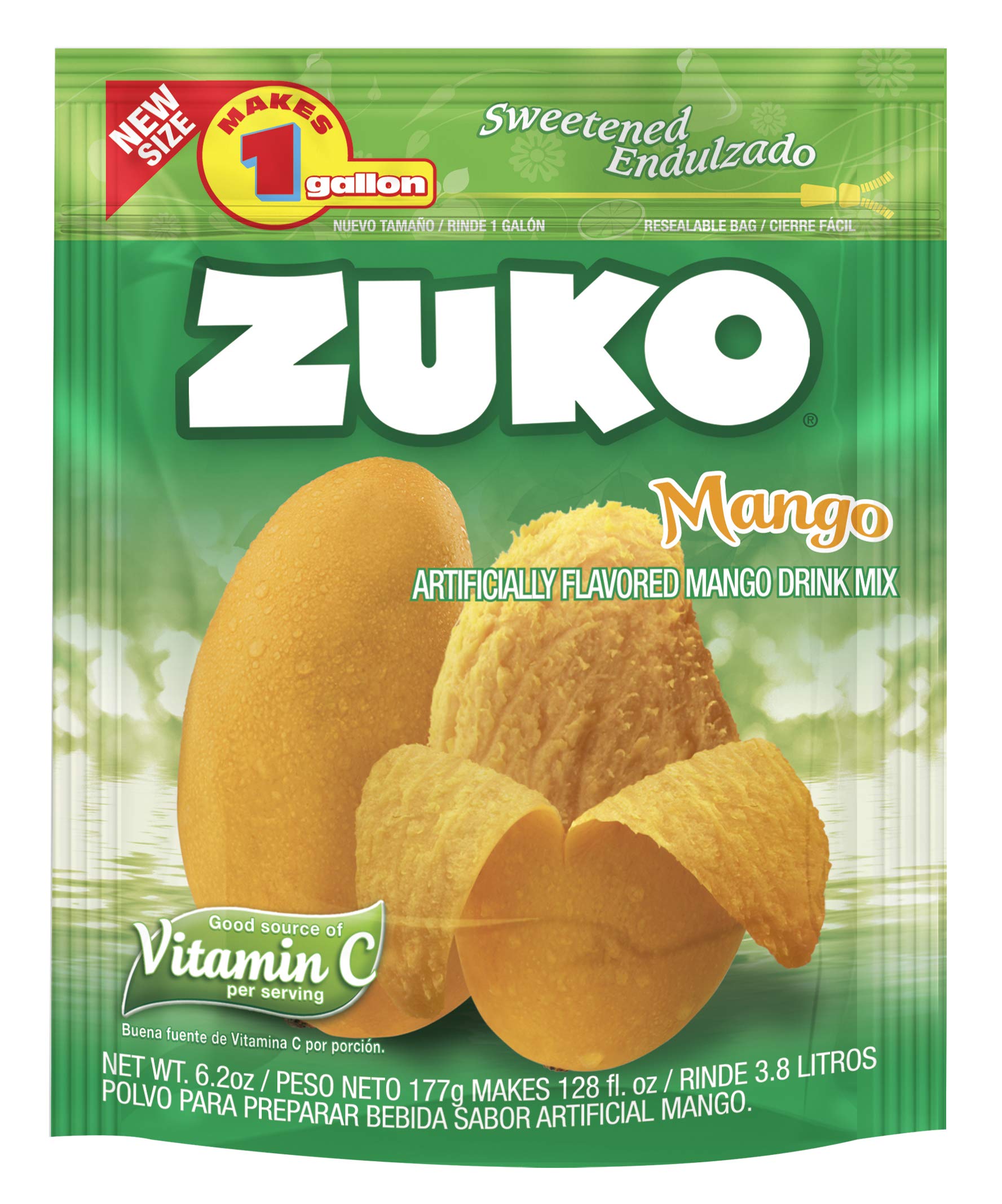 Zuko Mango Instant Powder Drink | Gallon Pack | No Sugar Needed | Vitamin C | 6.2 Ounce (Pack of 6)