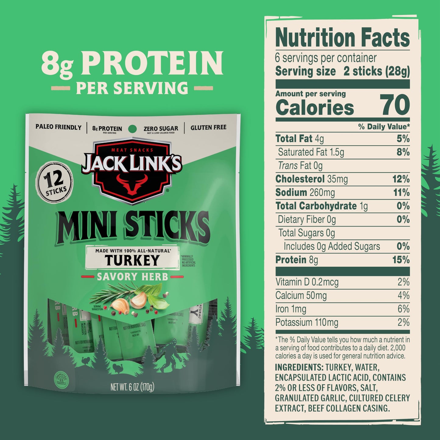 Jack Link'S Mini Turkey Sticks, Savory Herb Flavor - 8G Of Protein Snacks, Under 100 Calories, On The Go Snacking, Keto & Paleo