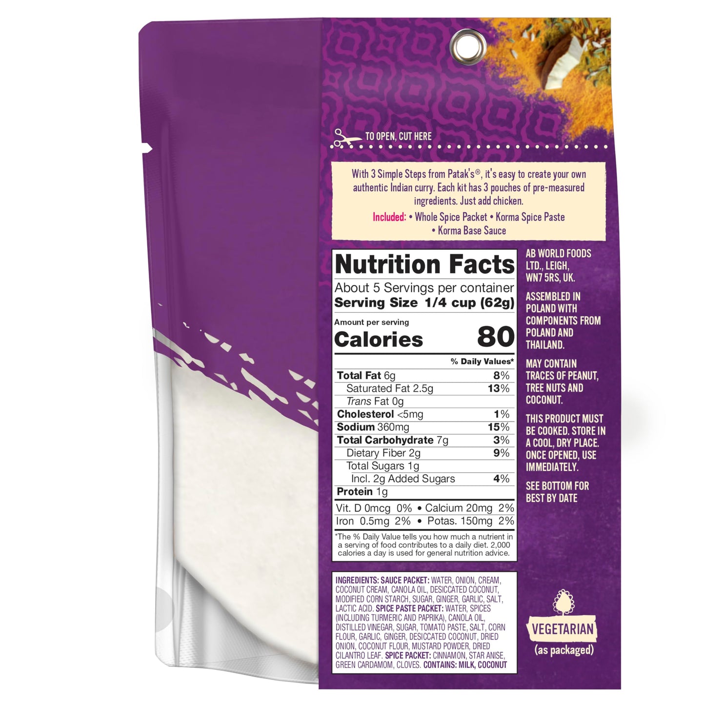 Patak'S Korma Curry Sauce Kits 3-Step, 11.1 Oz