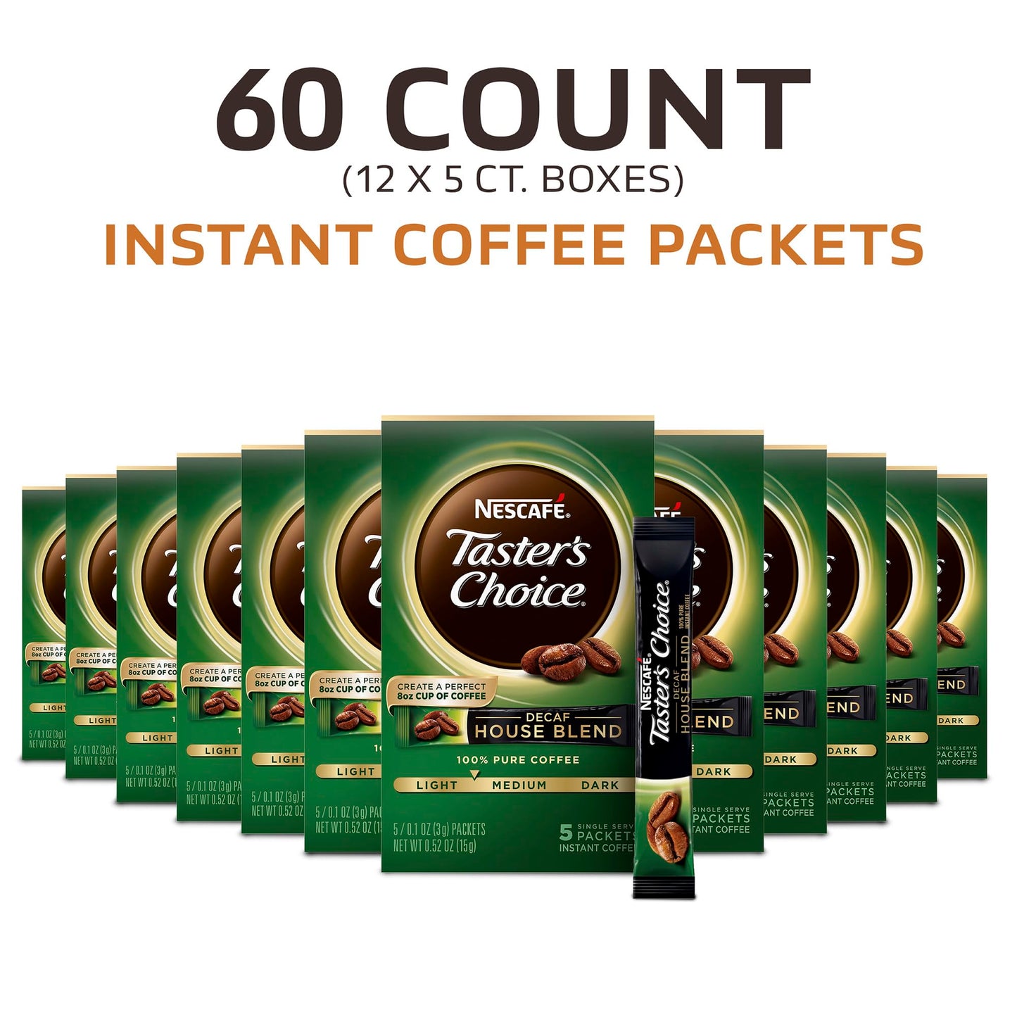 Nescafe Taster'S Choice Decaf Instant Coffee, House Blend, 0.52 Ounce (Pack Of 12)