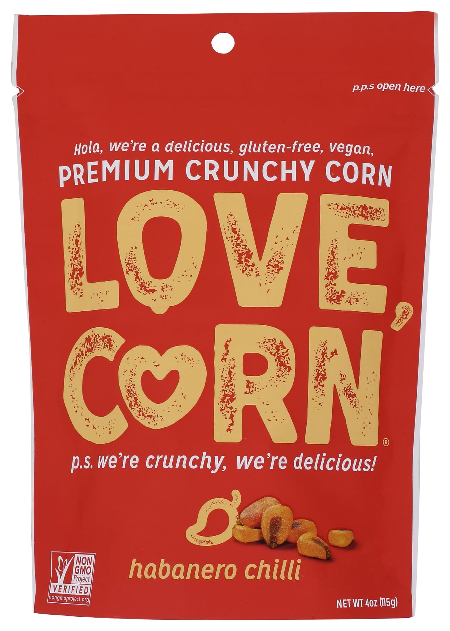 LOVE CORN Habanero Chilli Crunchy Corn Snack, 4 OZ
