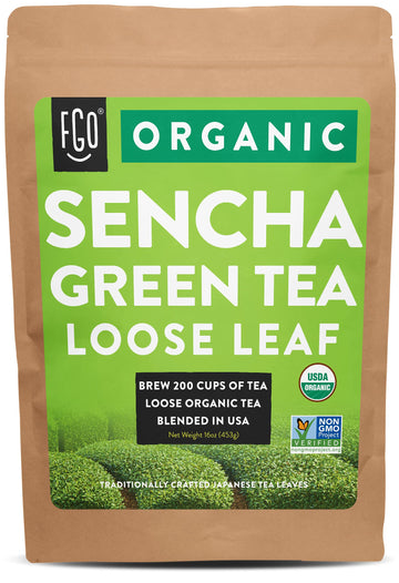 Fgo Organic Sencha Loose Leaf Tea, Resealable Kraft Bag, 16Oz, Packaging May Vary (Pack Of 1)
