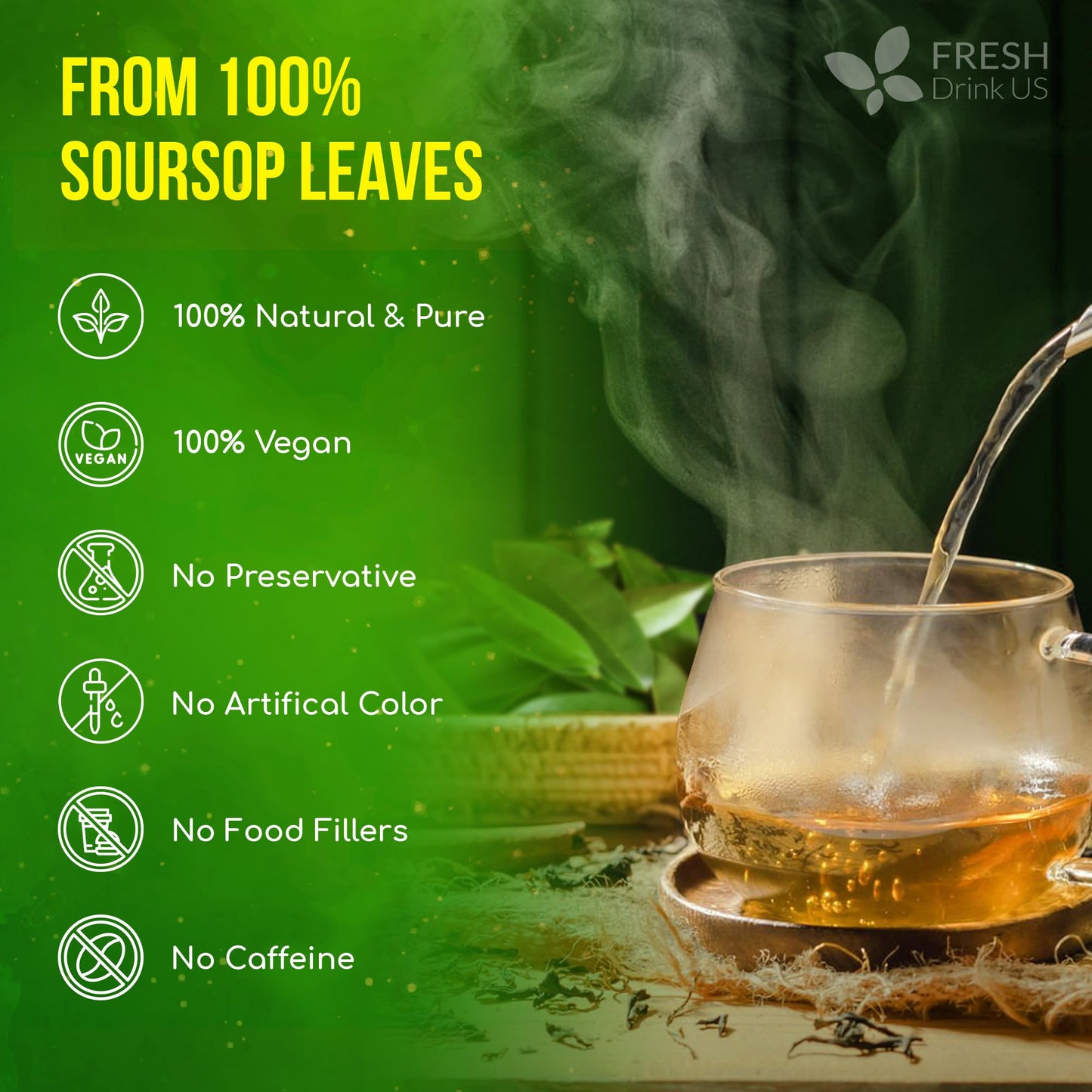FreshDrinkUS  330-350 enhanced Soursop Dried Leaves Tea  115 Cups  Hojas De Guanabana Whole Leaves  Wildcrafted  Graviola  Soursop  Guanabana Tea  Loose Leaf Herbal Tea  Gluten/Sugar/Caffeine Free
