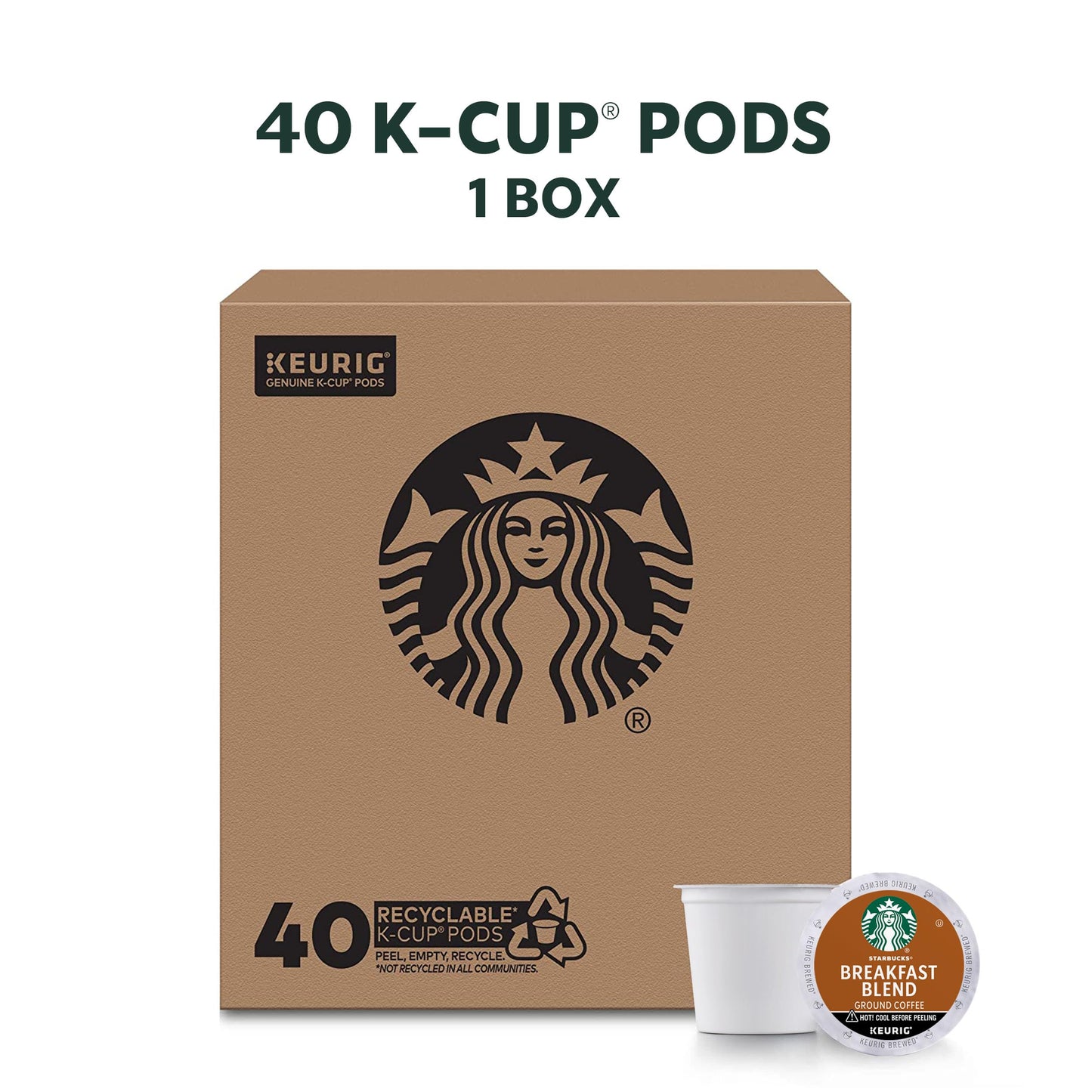 Starbucks K-Cup Coffee Pods, Medium Roast, Breakfast Blend, 40 Count, 100% Arabica