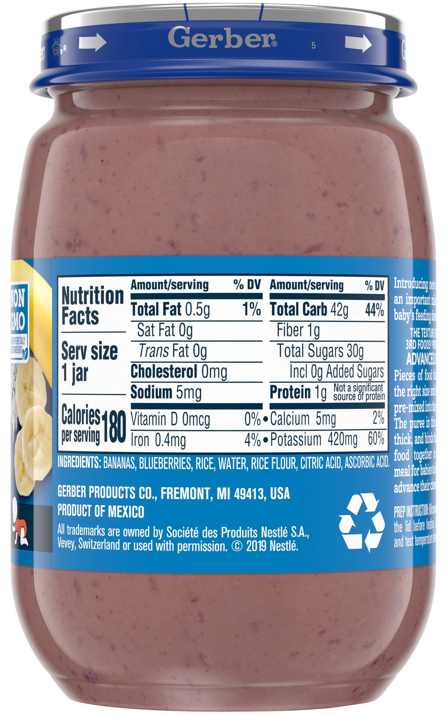 Gerber 3Rd Foods Puree Baby Food Jar, Banana Blueberry Rice Pudding, Non Gmo Baby Food, 6 Ounce Glass Jar (Pack Of 12)