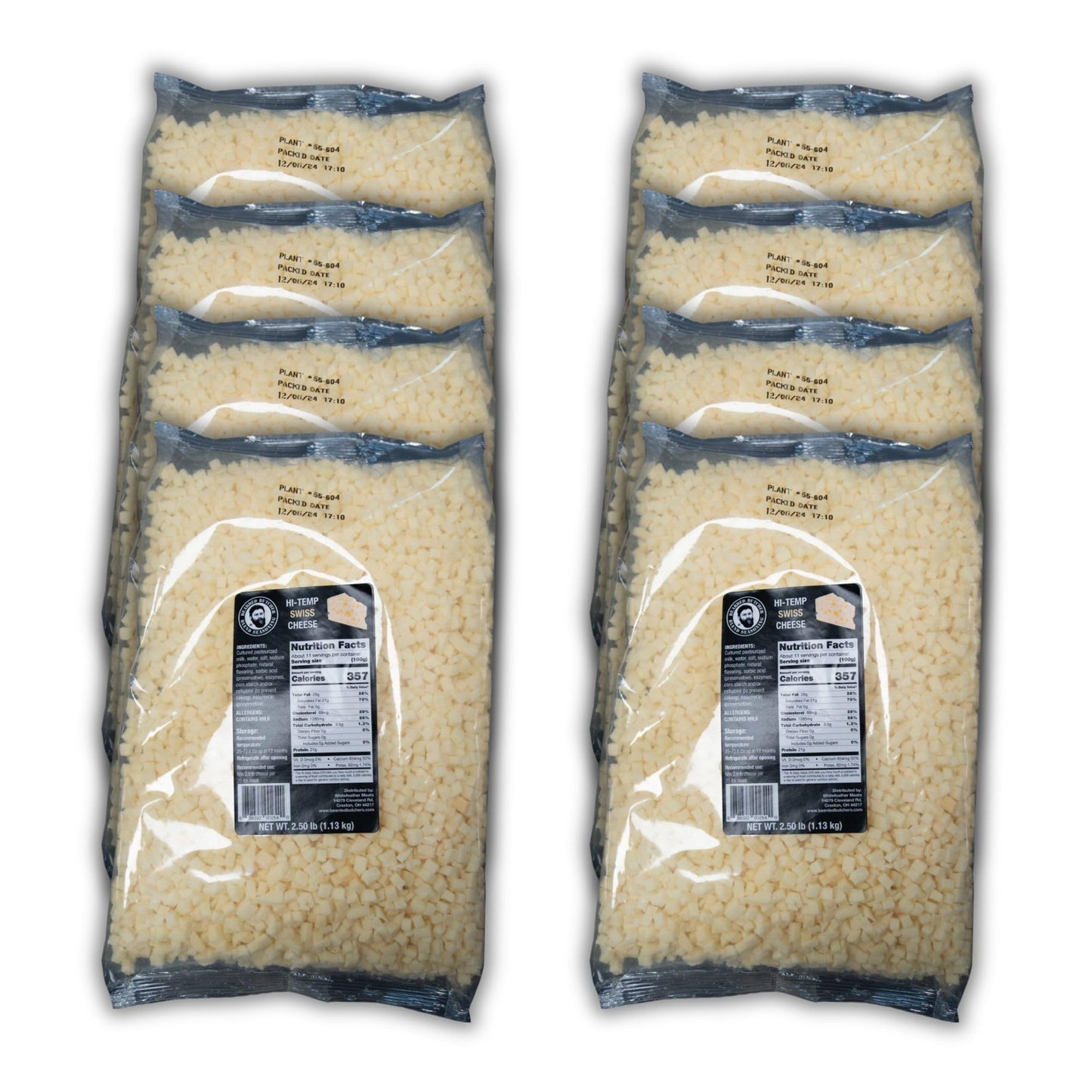 BEARDED BUTCHER HIGH-TEMP SWISS CHEESE, 2.5 lb Bags, Case of 8, Shelf-Stable Cubes for Sausage Making and Snacks