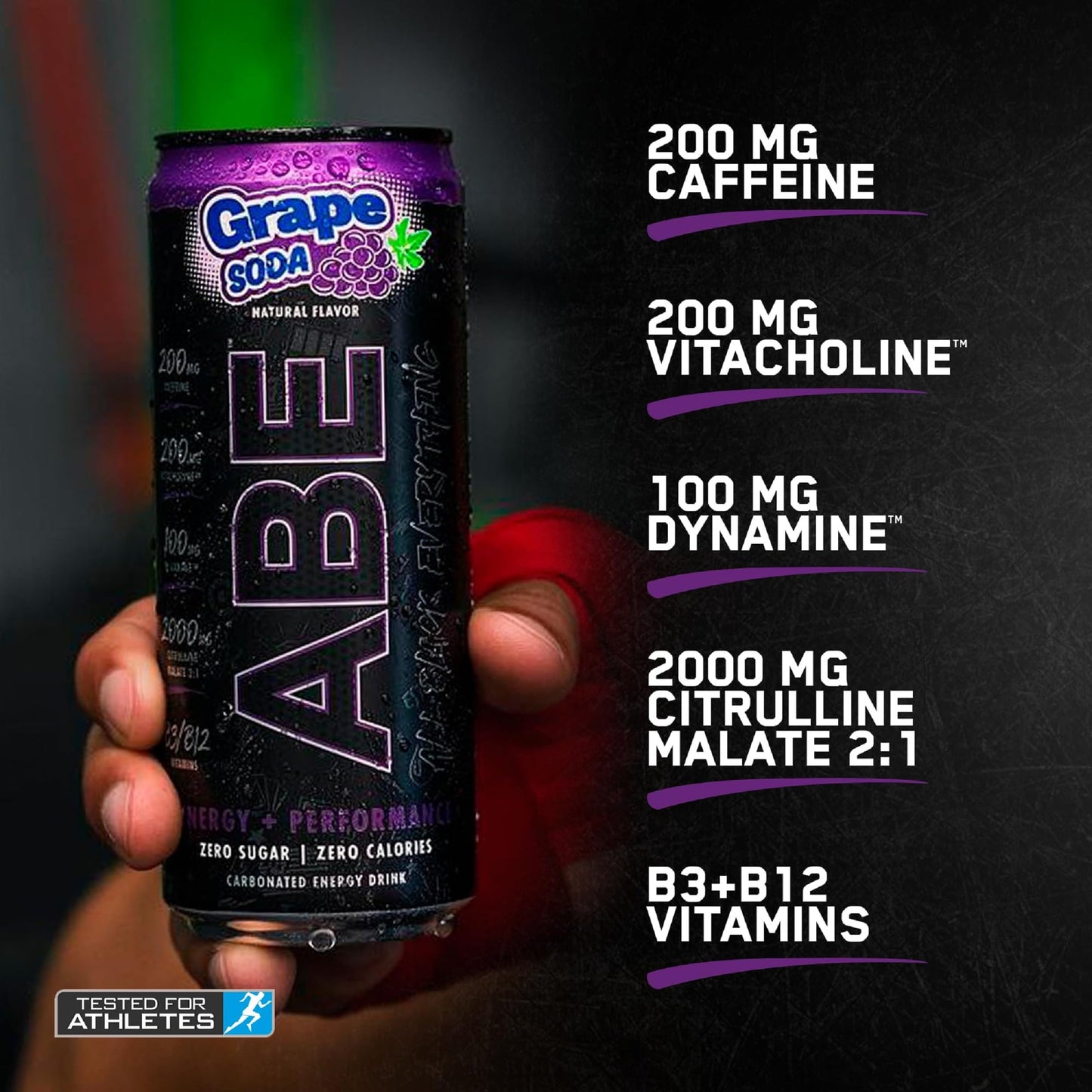 ABE All Black Everything Sugar Free Energy Drink - G  Soda, 0 Calories, 200mg Caffeine, 12 Pack