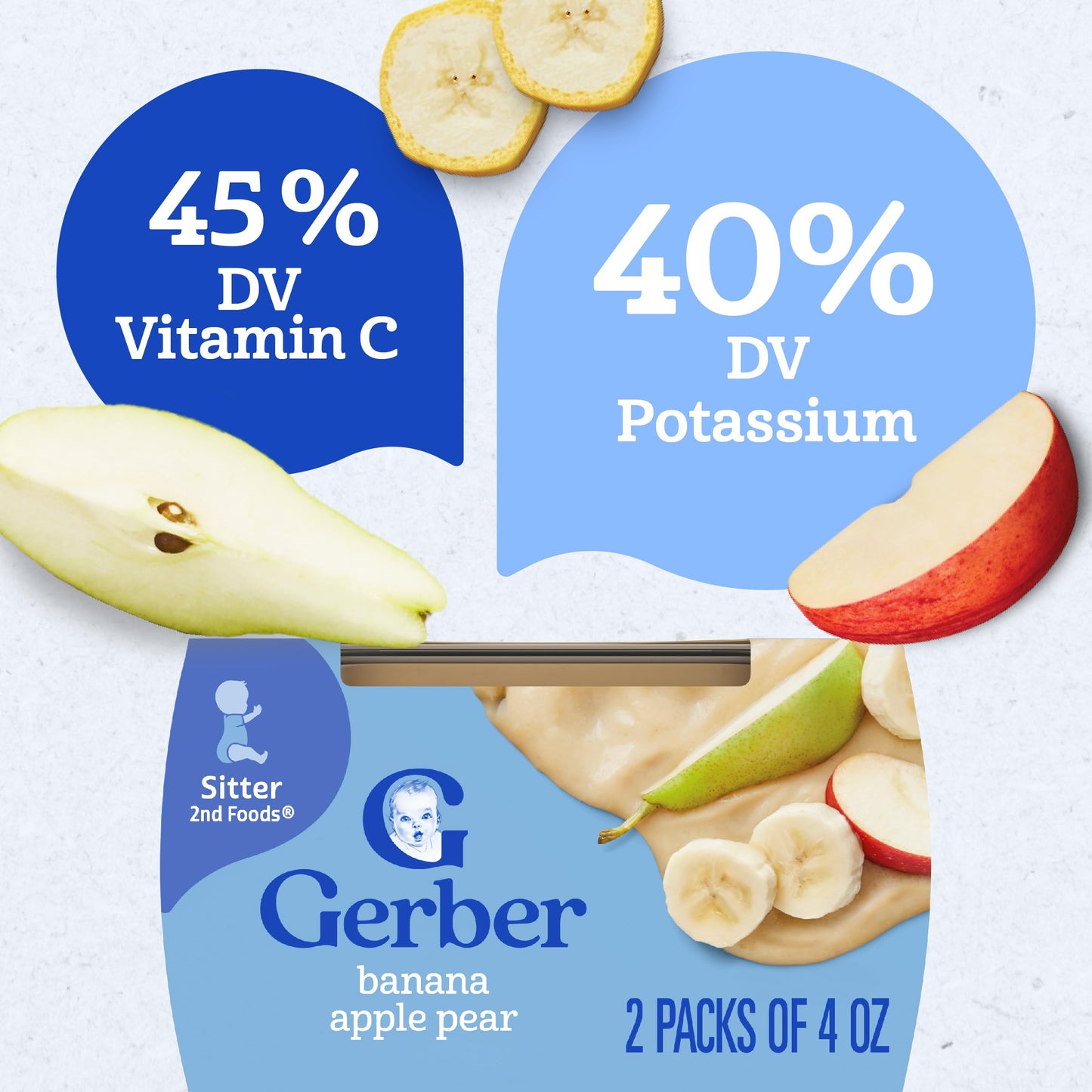 Gerber 2Nd Foods Bananas With Apples & Pears, 4 Ounce Tubs, 2 Count (Pack Of 8)