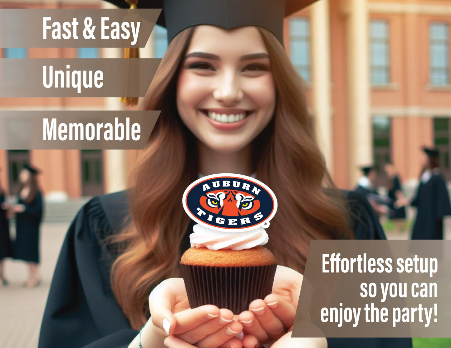 Auburn Tigers Cupcake Toppers (24 Pieces) Auburn University Party Supplies For Football, Birthday Gift, Graduation Party Decorat