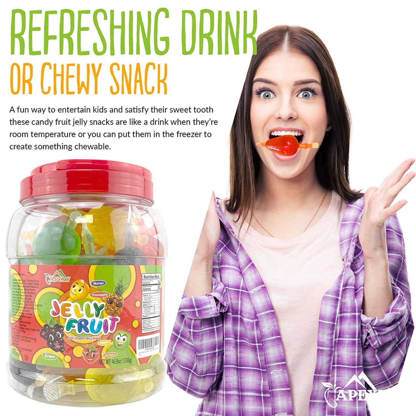 APEXY Jelly Fruit Assorted Pack, 46.9oz (1330g), Multicolor Tiktok Candy Trend, Strawberry, Mango, Apple, Pineapple, Grape