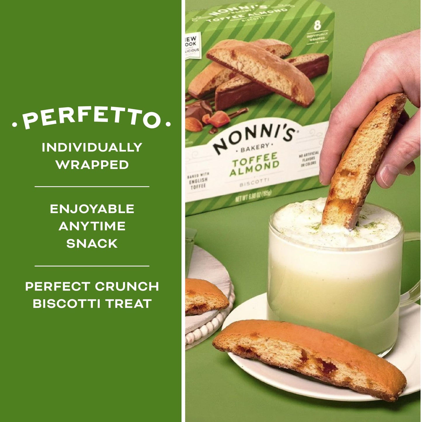 Nonni'S Toffee Almond Biscotti Italian Cookies - 6 Boxes Biscotti Cookies W/English Toffee Bits - Biscotti Individually Wrapped