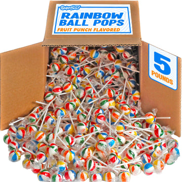 Colorful Lollipops - 5 Pounds - Rainbow Striped Ball Lollipops Bulk Pack - Individually Wrapped Round Hard Candy Suckers for Kid