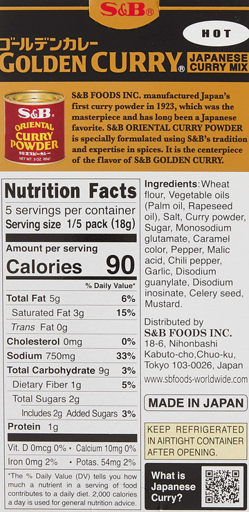 S & B 316922 3.2 oz Sauce Mix Hot Golden Curry - Pack of 1212