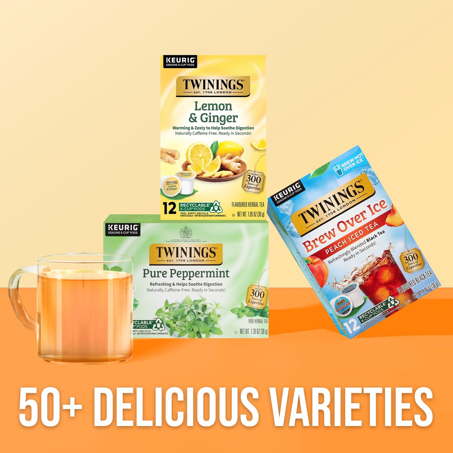 Twinings Lemon & Ginger Herbal Tea K-Cup Pods, Naturally Caffeine Free, 12 Count (Pack of 6), Model COMINHKG075964