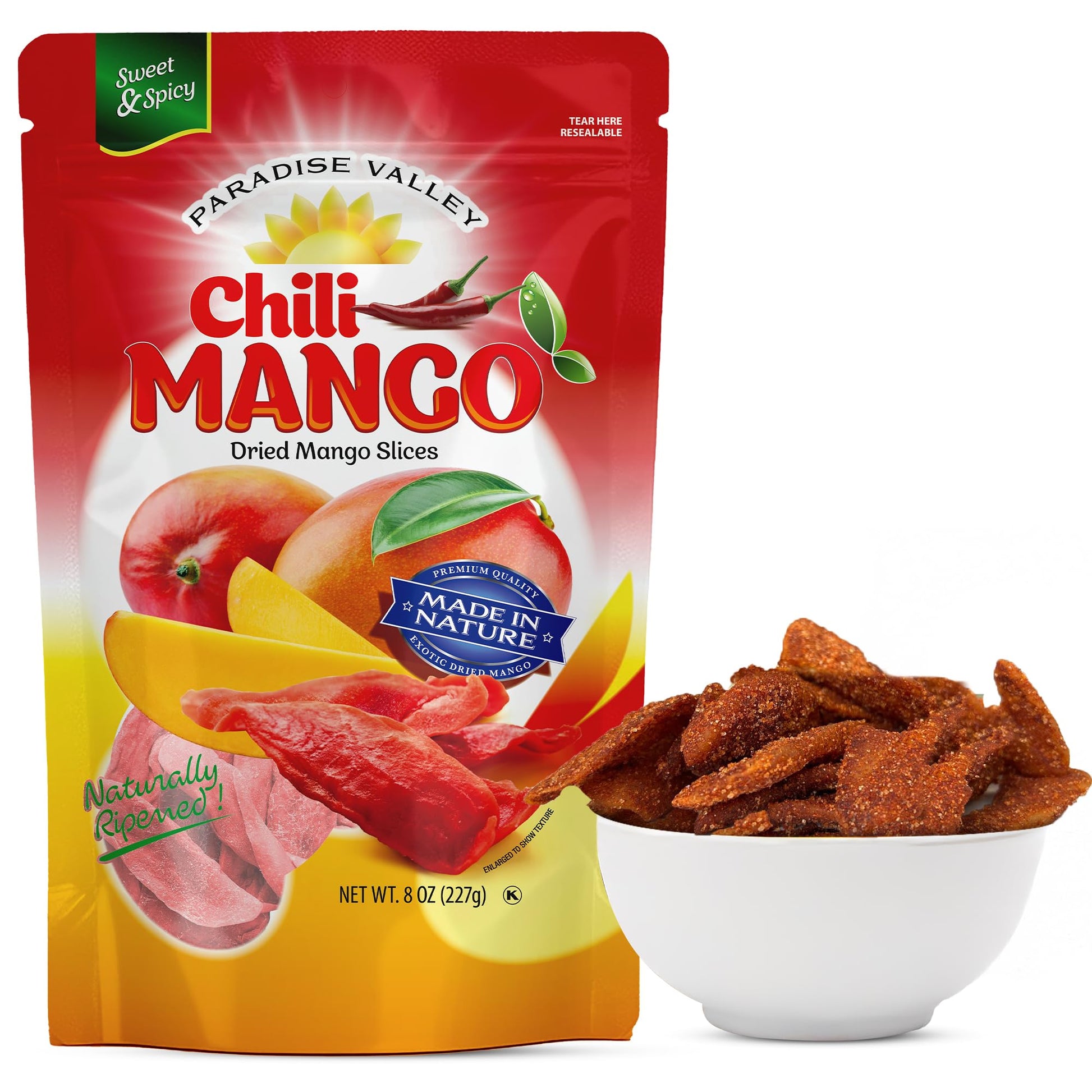 Dried Mango Slices - Delicious Texture Soft & Juicy Low Sugar Added Dried Mango - Naturally Ripened Mangos Dried Fruits - Gluten Free Dry Mangoes Natural Source of Vitamin C  Fiber  (8 oz chili)