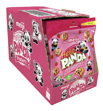 Meiji Hello Panda Cookies, Strawberry Crme Filled - 7 Oz, Pack of 6 - Bite Sized Cookies with Fun Panda Sports