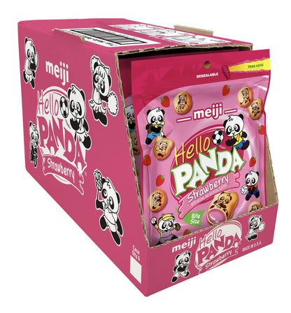 Meiji Hello Panda Cookies, Strawberry Crme Filled - 7 Oz, Pack of 6 - Bite Sized Cookies with Fun Panda Sports