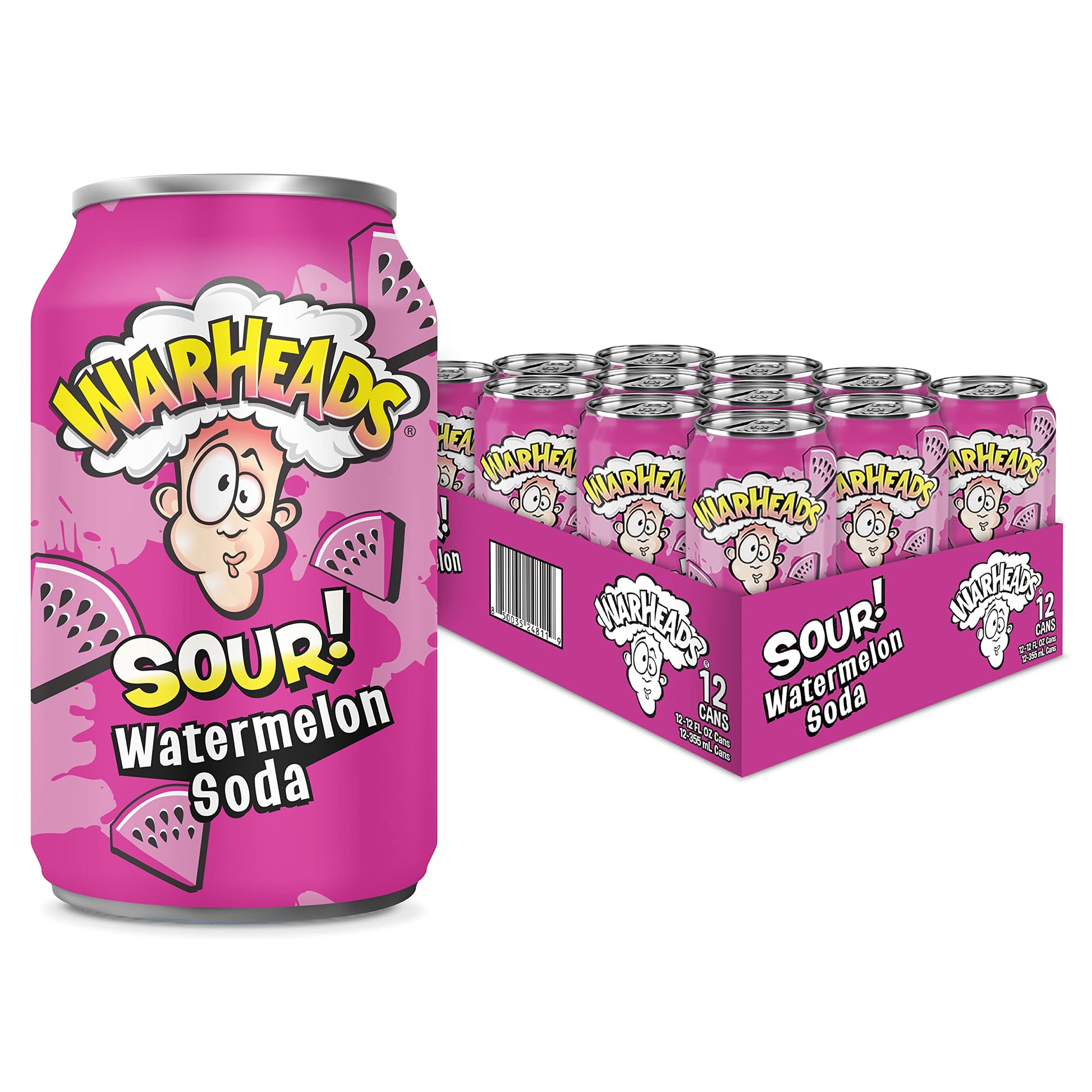 Warheads Sour Fruity Soda - Classic Flavors, 12oz Cans, Pack of 12