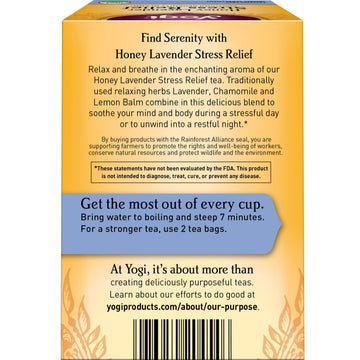 Yogi Tea Honey Lavender Stress Relief Tea - 16 Tea Bags Per Pack (6 Packs) - Organic Chamomile Lavender Tea - Includes Lemon Bal