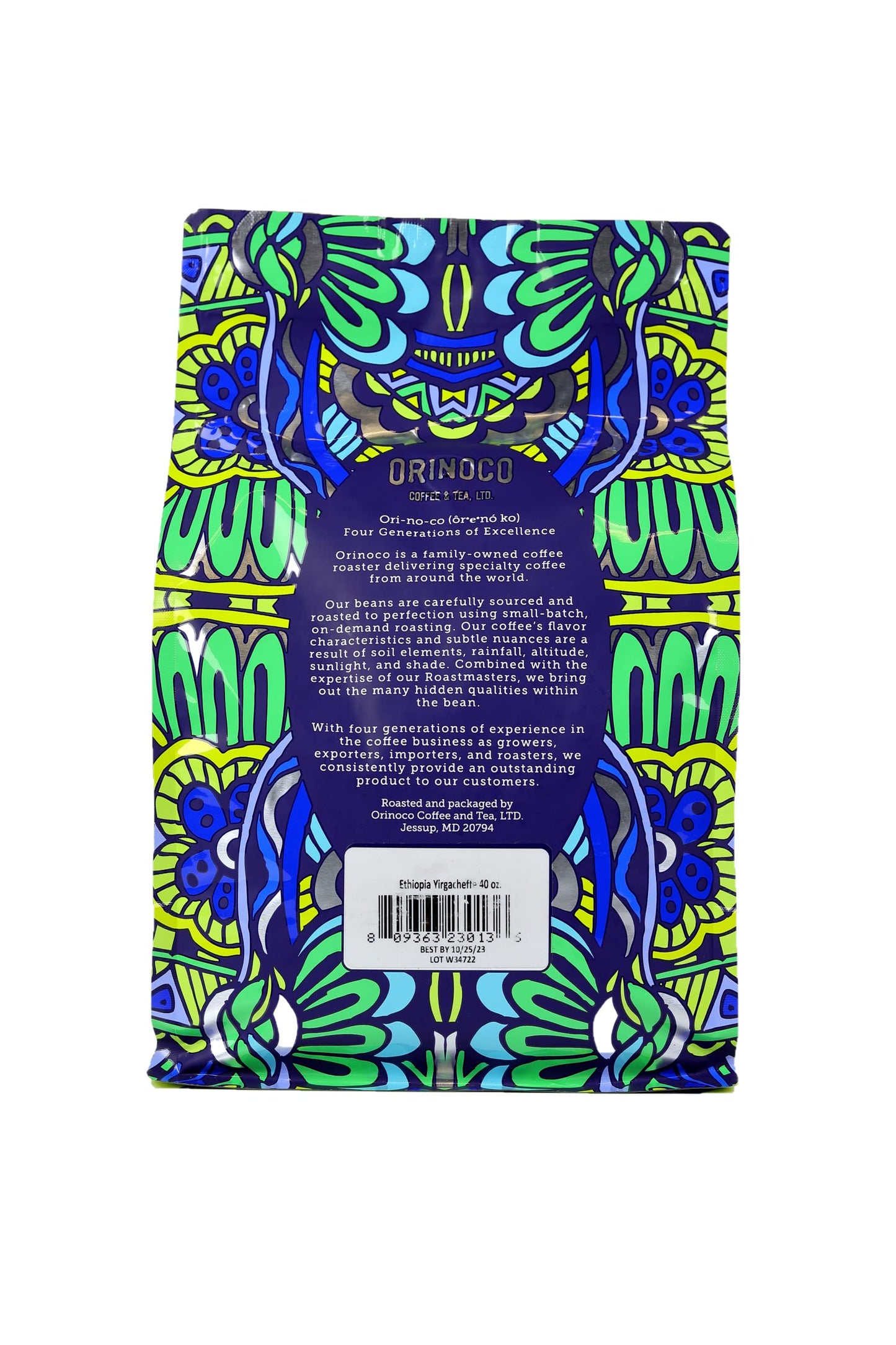 Orinoco Ethiopian Yirgacheffe 2.5Lb Bag, Medium Roast, Whole Bean Coffee, 100% Arabica Beans