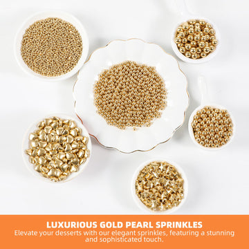 Kasvan Gold Pearl Sugar Sprinkles, 6 Sizes Mix For Cake Decorating, 230G/8.1Oz, Ice Cream Toppings And Cookie Decorating, Weddin