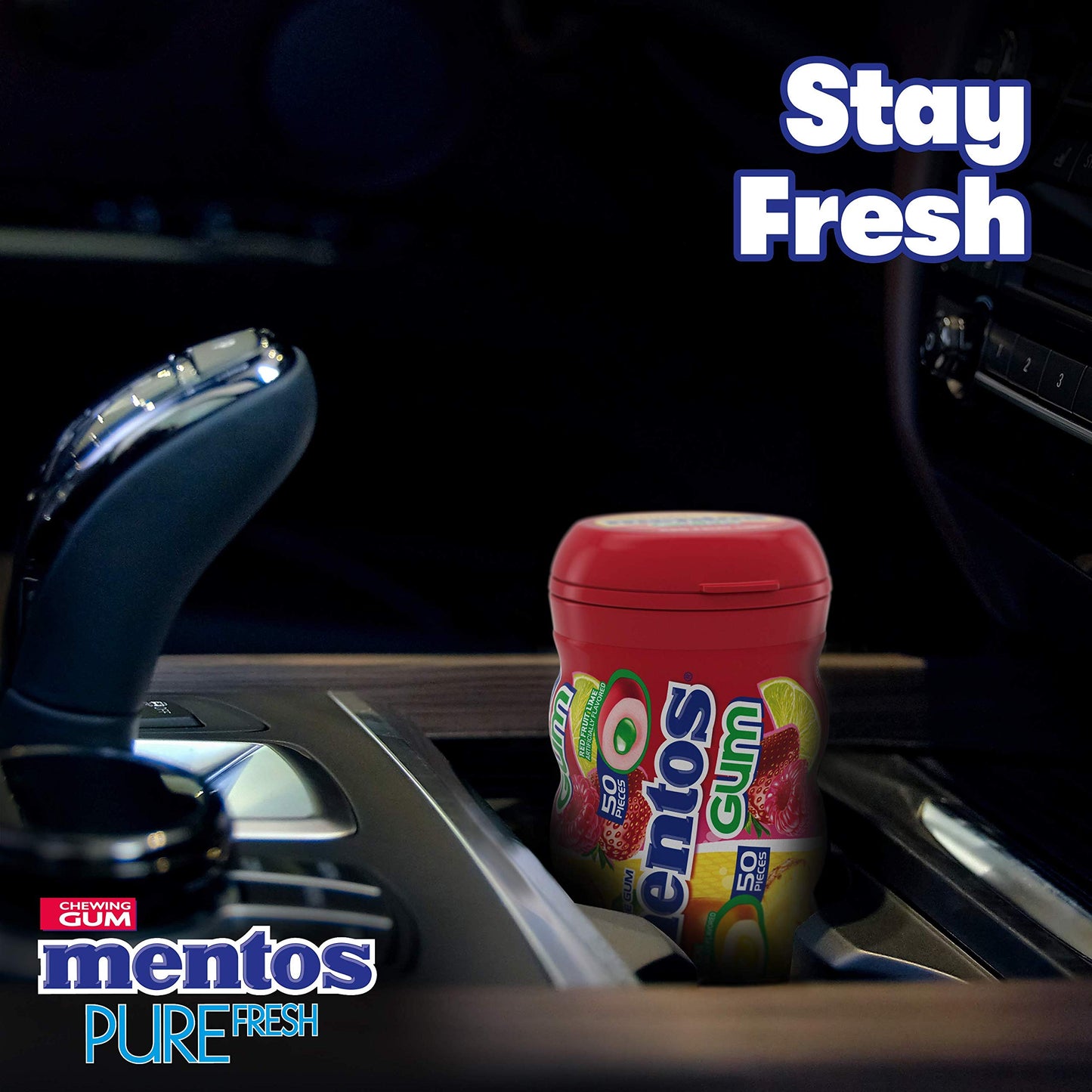 Mentos Sugar-Free Chewing Gum, Red Fruit Lime, Non Melting, 50 Piece Bottle