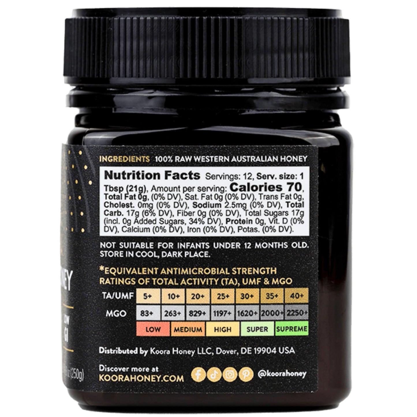Koora Jarrah Honey Ta 35+ (Mgo 2000+ Manuka Honey Rating Equiv.) Low Gi, Medical Grade For Daily Health & Immune Support, Raw Fr