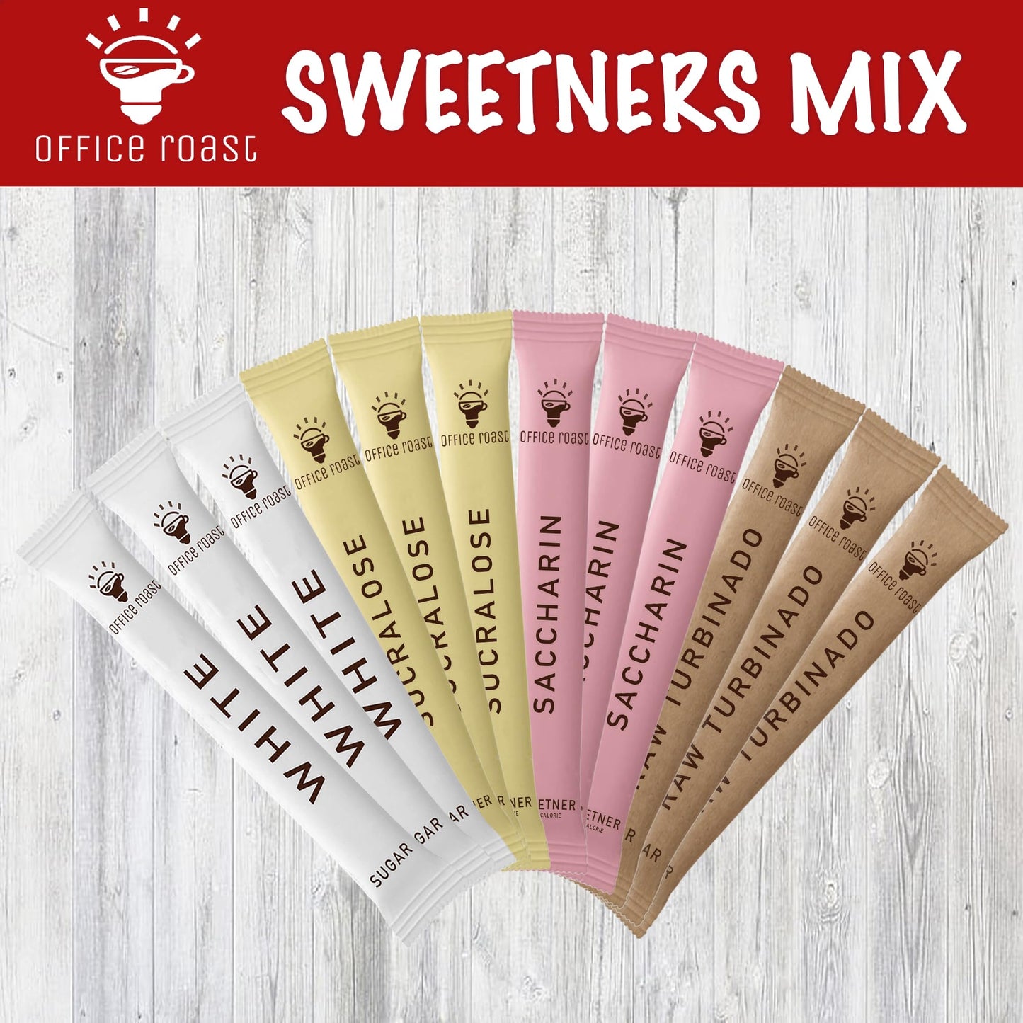 Office Roast Variety Pack - Assorted Sugar & Sweeteners for Coffee, Tea & Beverages - Includes Sucralose, Saccharin, Raw Brown S