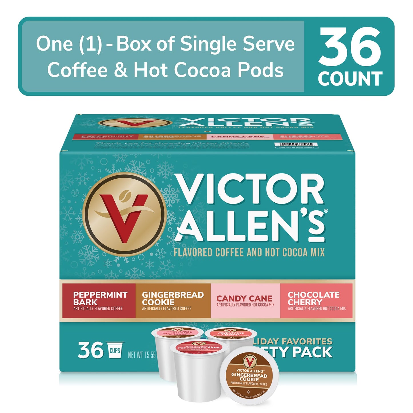 Victor Allens Coffee Holiday Favorites Variety Pack, 36 Count Single Serve K-Cups & Coffee Pods, Brown