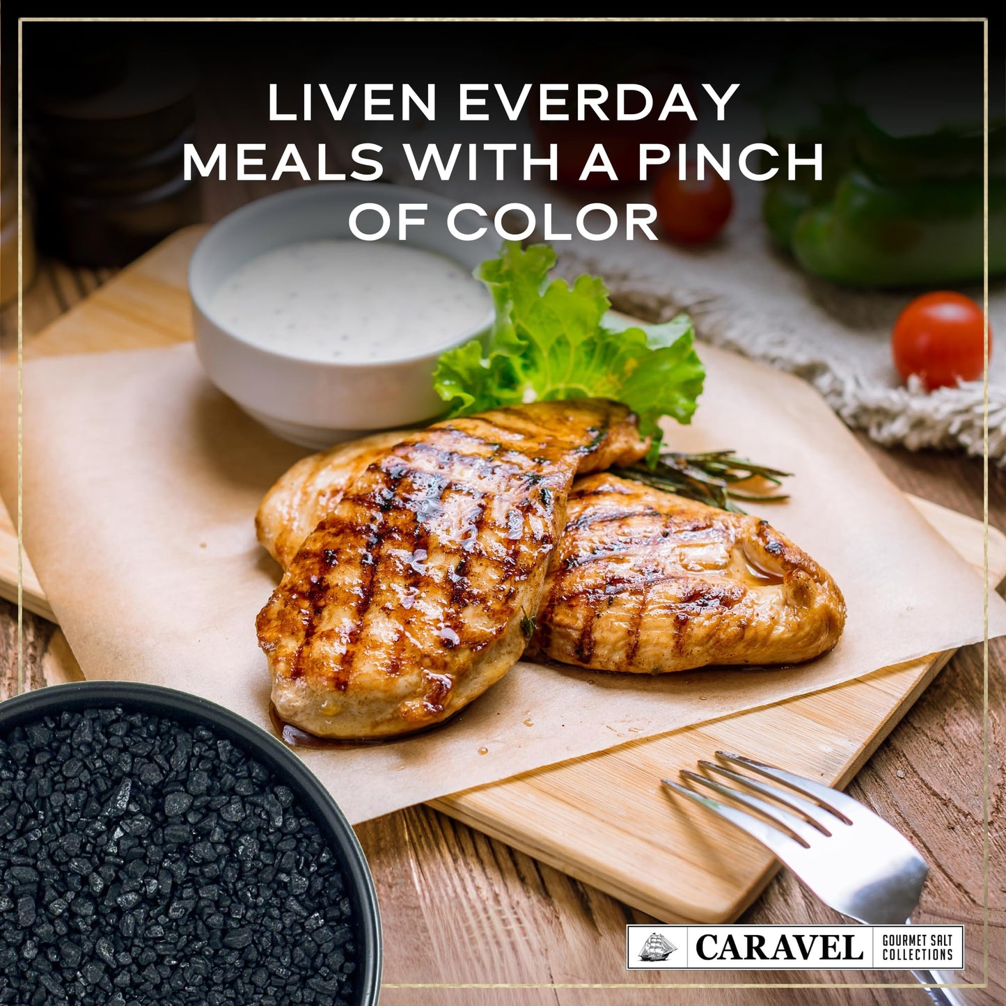 Caravel Gourmet Black Lava Salt - All-Natural Sea Salt with Activated Charcoal - 4 oz. Jar (2-Pack)
