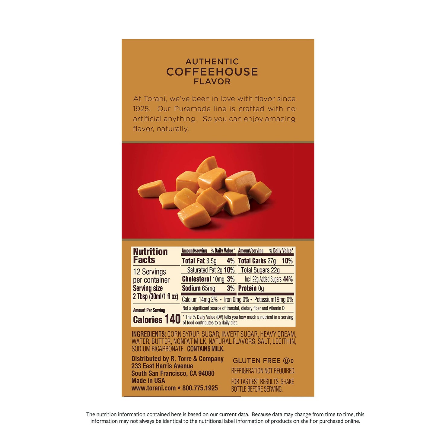 Torani Puremade Sauce, Caramel, 16.5 Ounces(Pack Of 4)
