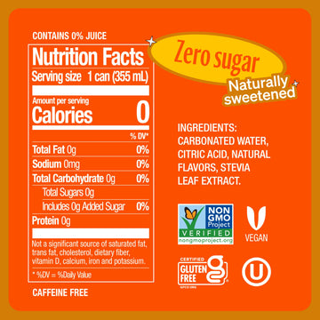 Zevia Zero Sugar Soda, Orange, 12 Ounce Cans (Pack Of 8)