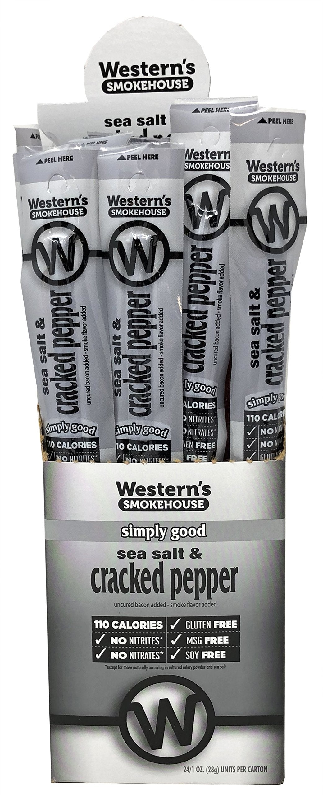 Westerns Smokehouse Sea Salt &  ed Pepper Jerky Meat Sticks, 1 oz, Pack of 24, Gluten-Free, 110 Calories, 8g Protein