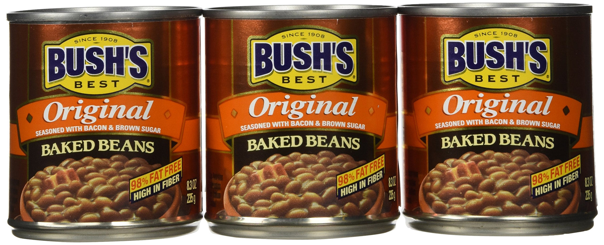 Bush's Best Baked Beans Original Seasoned with Bacon & Brown Sugar 8.3 OZ (Pack of 6)