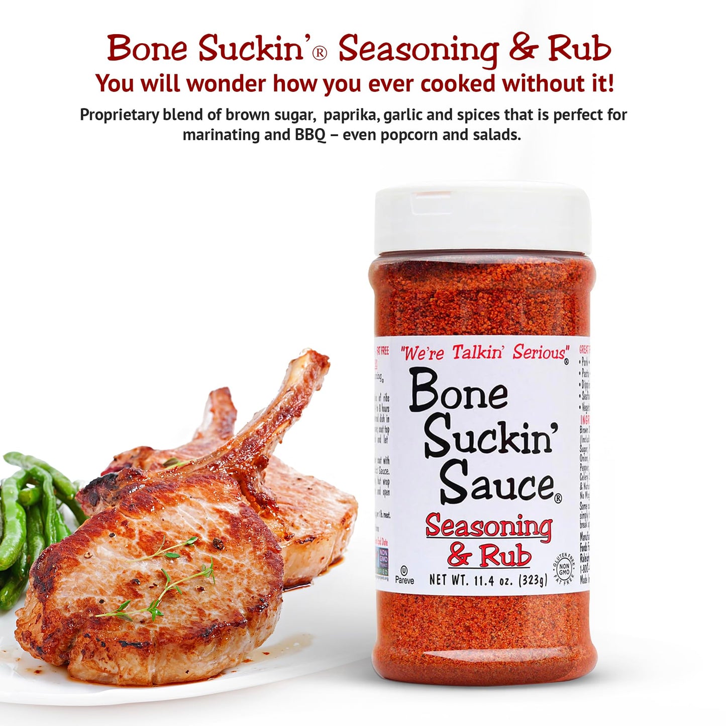 Bone Suckin' Seasoning & Rub, Original Blend, Gluten-Free, Non-Gmo, Kosher, Great On Ribs, Pork, Beef, Chicken, Seafood, Pasta,
