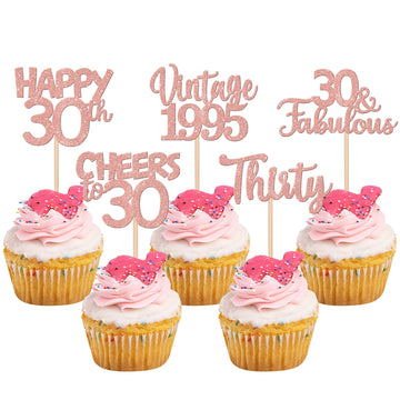 30Pcs Vintage 1993 Cupcake Toppers Glitter Thirty 30 Fabulous Happy 30Th Birthday Cupcake Picks Cheers To 30 Years For 30Th Birt