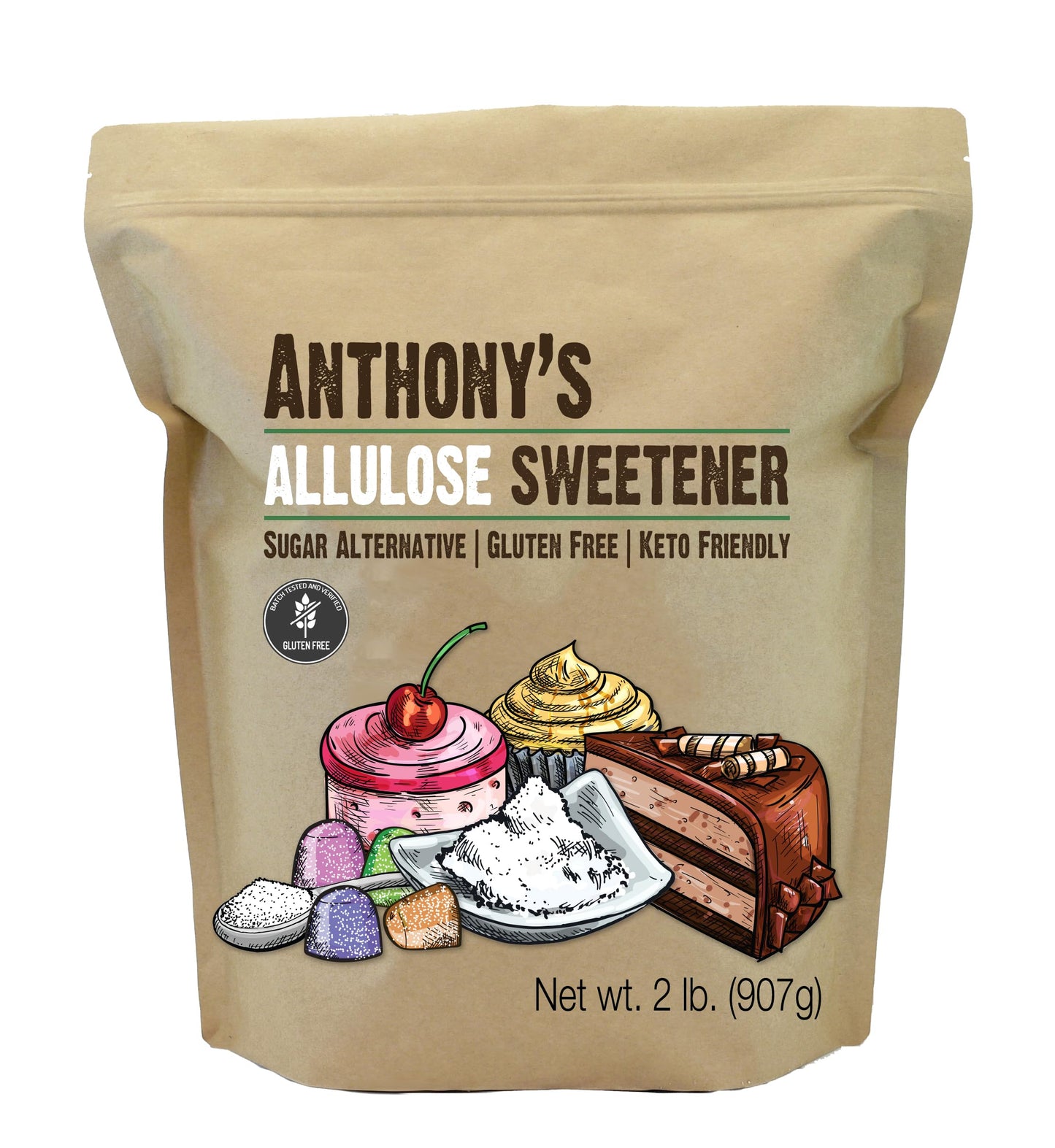 Anthonys Allulose Sweetener  2 lb  Batch Tested Gluten Free  Keto Friendly Sugar Alternative  Zero Net Carb  Low Calorie