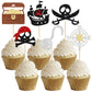 Gyufise 24Pcs Pirate Cupcake Toppers Glitter Nautical Sailing Skull Cap Flag Cupcake Picks For Pirate Theme Baby Shower Kids Bir
