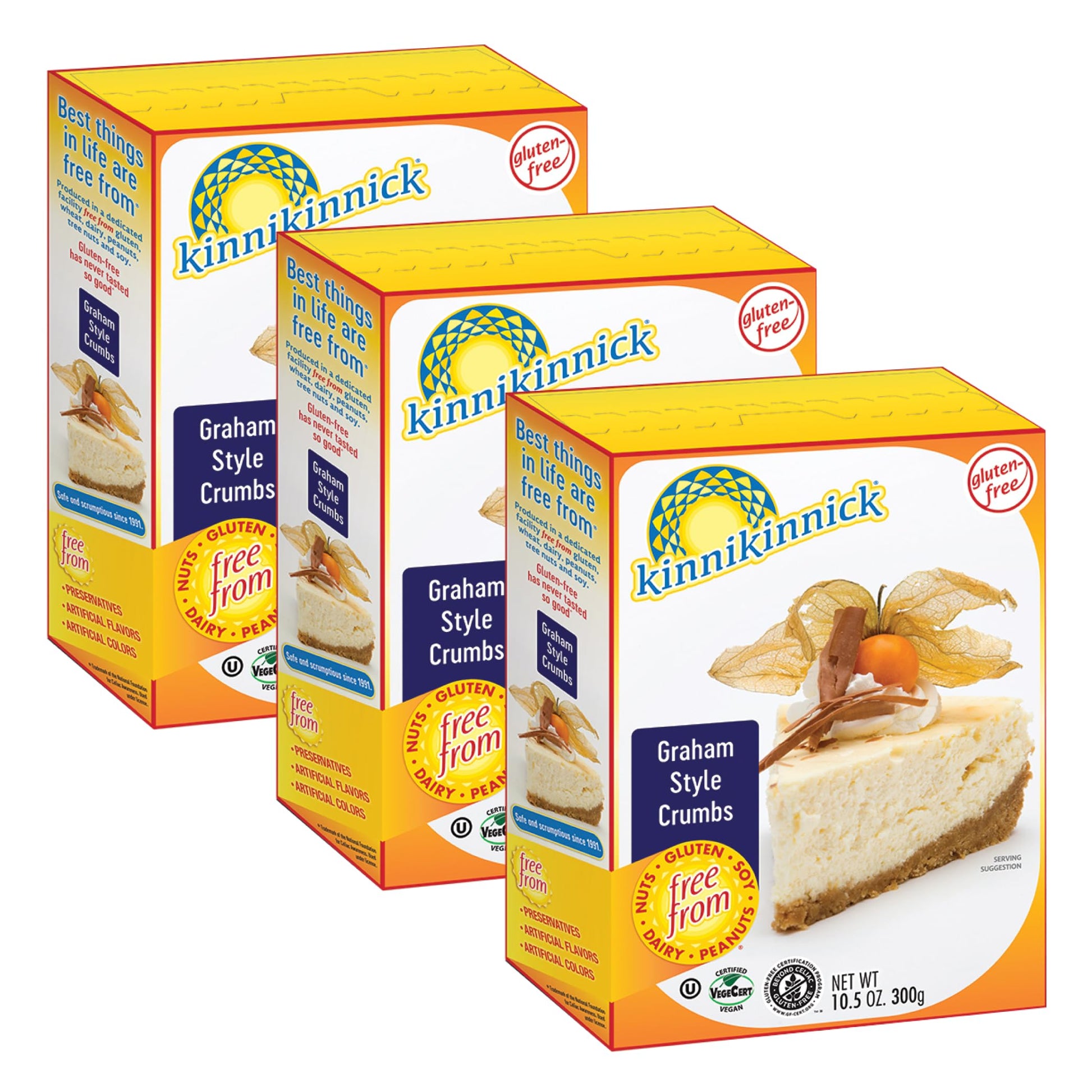 Kinnikinnick - Graham Style Crumbs - Gluten Free, Allergy Friendly Vegan Graham Cracker Crumbs - 10.5 oz. Boxes - 3 Pack