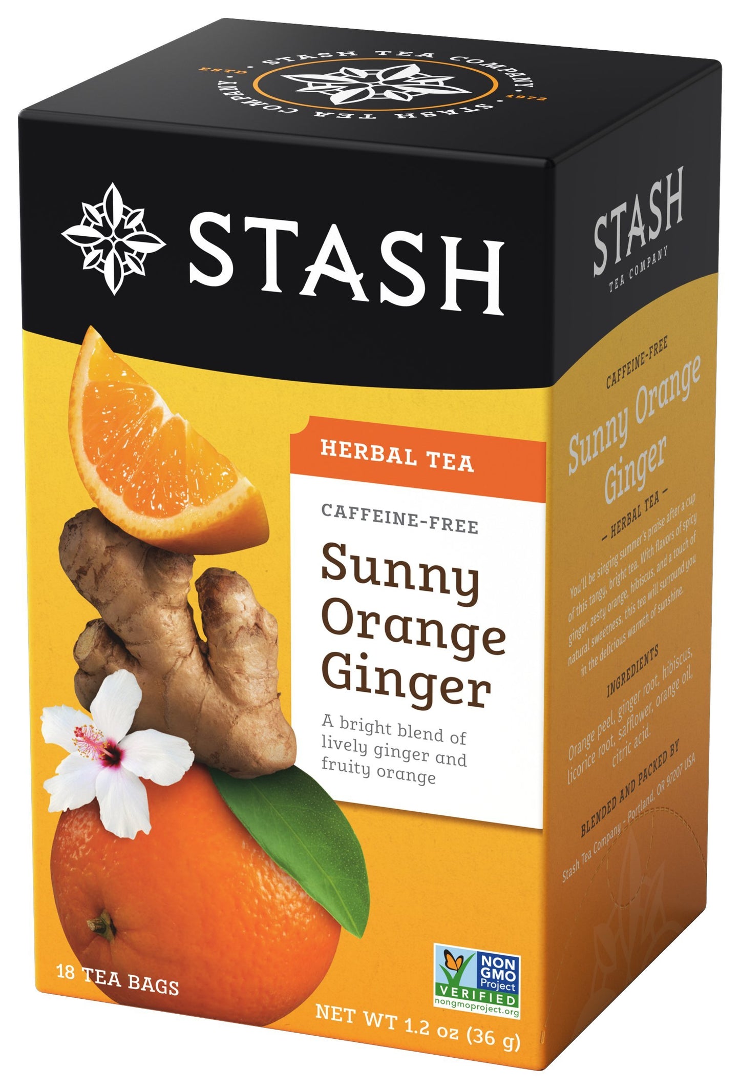 Stash Tea Sunny Orange Ginger Herbal Tea - Naturally Caffeine Free, Non-GMO, 18 Count (Pack of 6) - 108 Bags Total