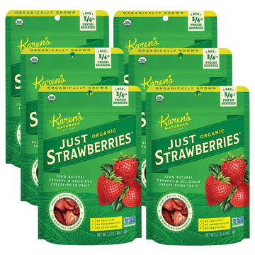 Karen's Naturals Organic Freeze-Dried Strawberries, 1.2oz, Pack of 6 - Crunchy, Flavor Packed Freeze Dried Fruit Snack, Organic 