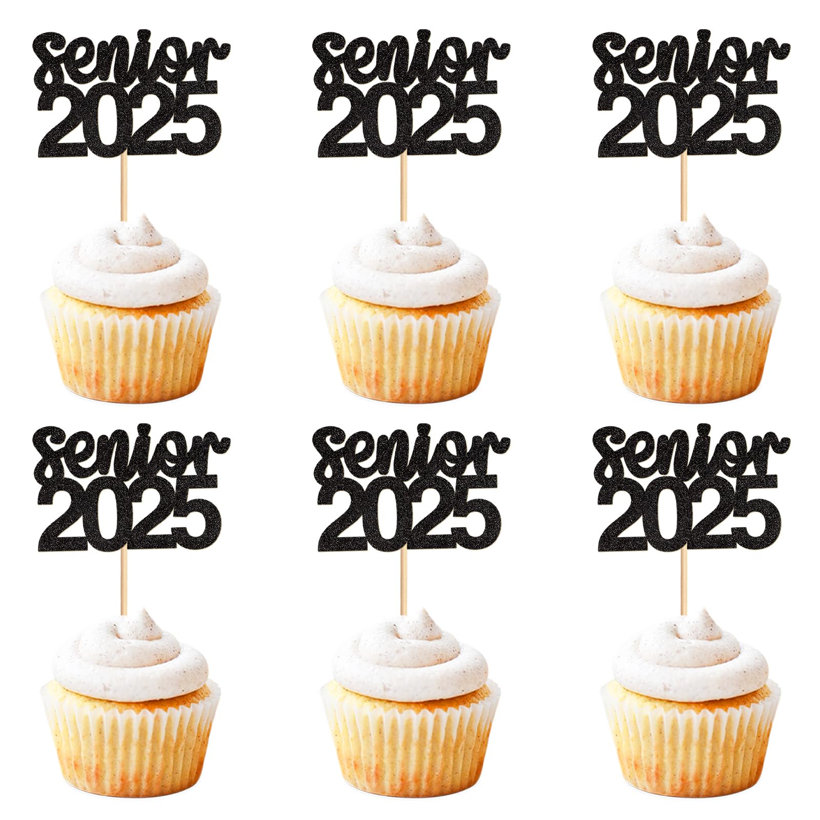 Keaziu 24 Pack Graduation Cupcake Toppers, Paper, Senior1 Black, Graduation Hat Picks for 2025 Theme Party Decorations